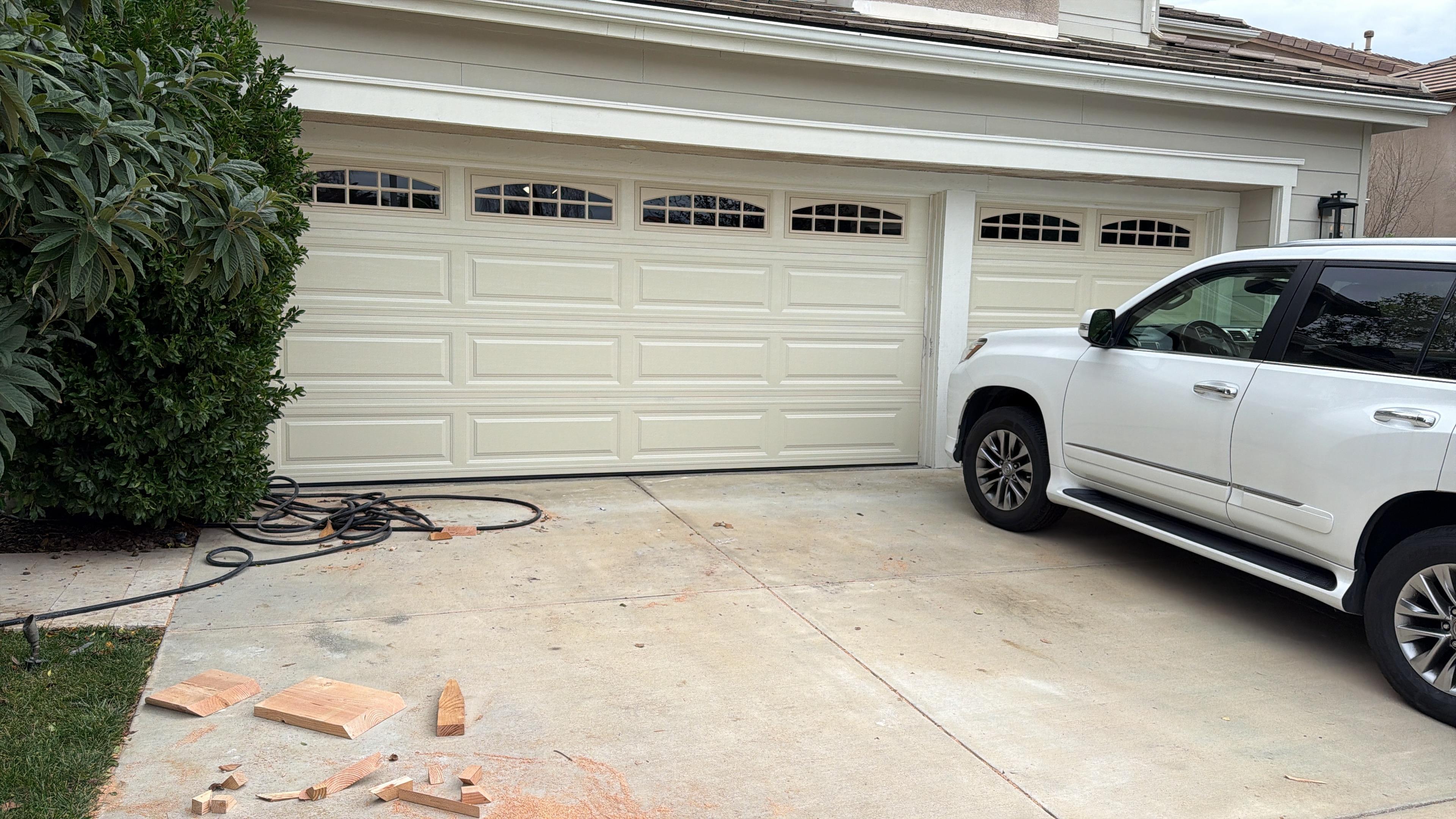 Residential garage door with windows